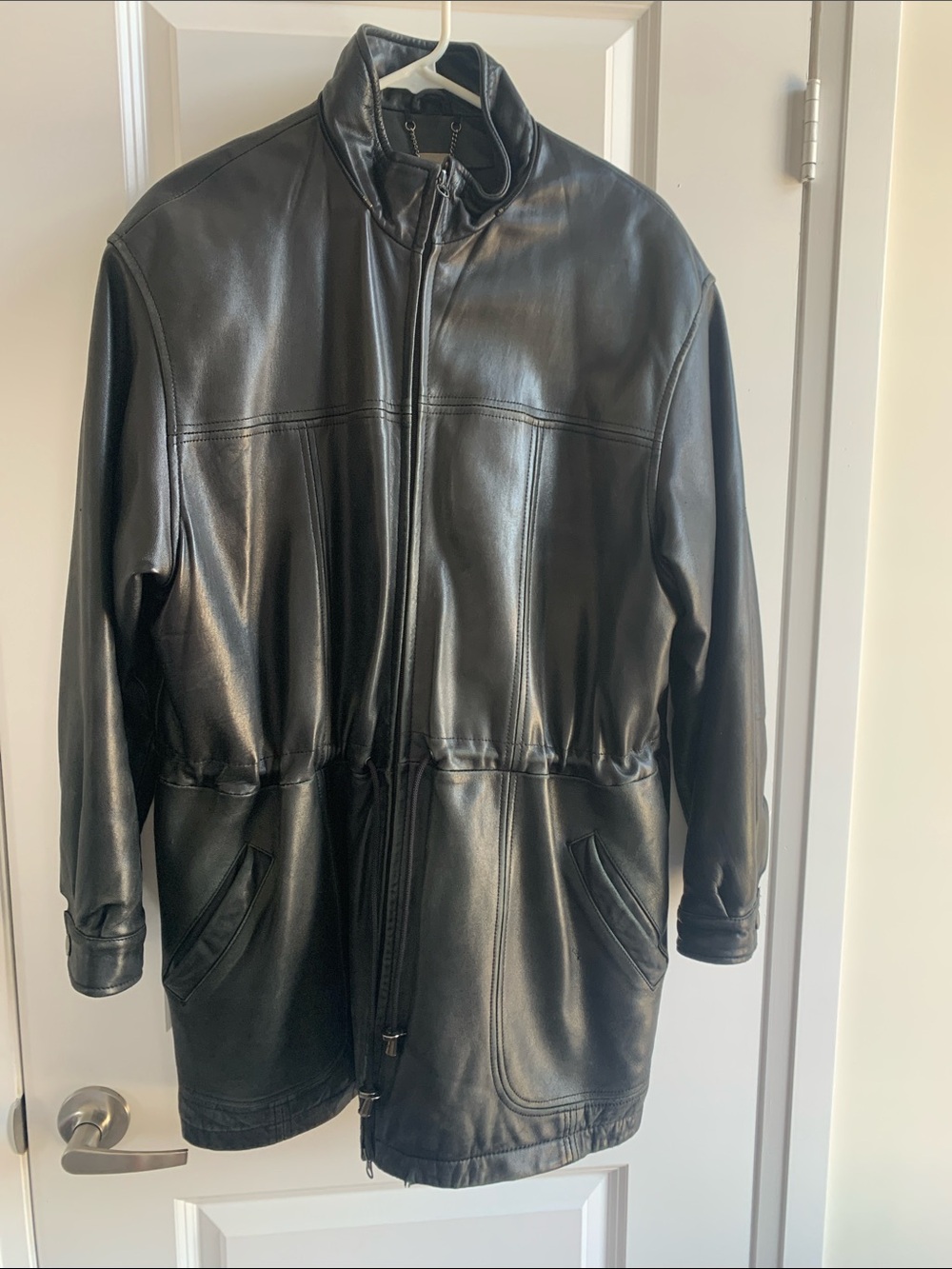 Vintage Danier Black Drawstring-Waist Leather Coat